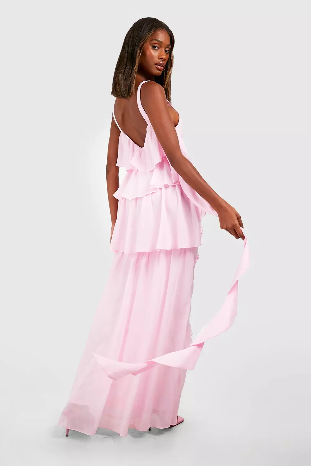 Chiffon Ruffle Trim Maxi Dress